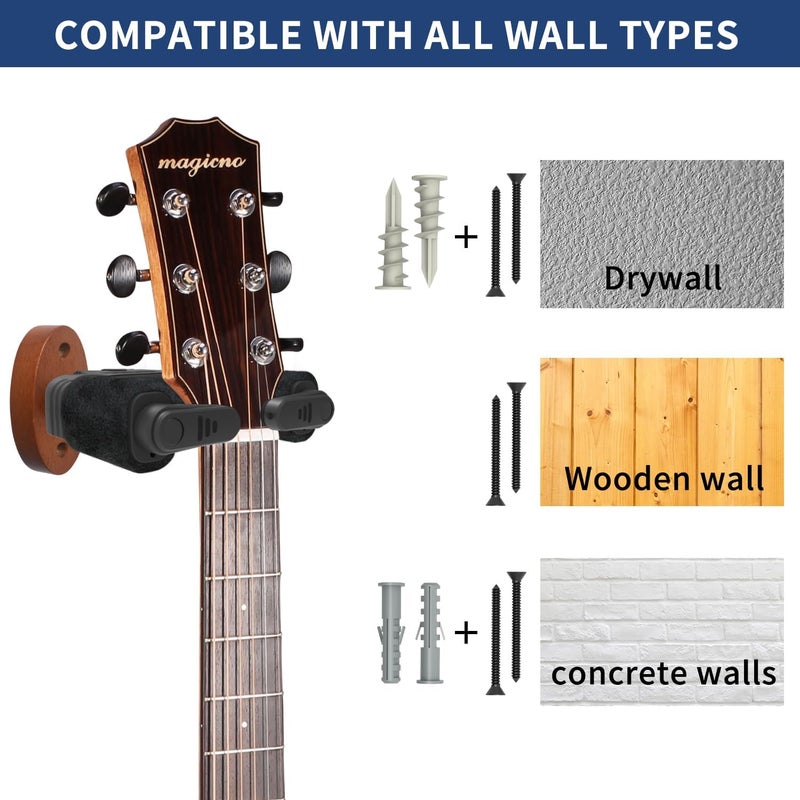 AUPHY Guitar Wall Mount Auto Lock,Guitar Wall Holder with Nitro-Safe Velvet,Universal Compatibility for All Headstocks and Neck Widths Supports Acoustic, Electric, and Bass Guitars - Image 5
